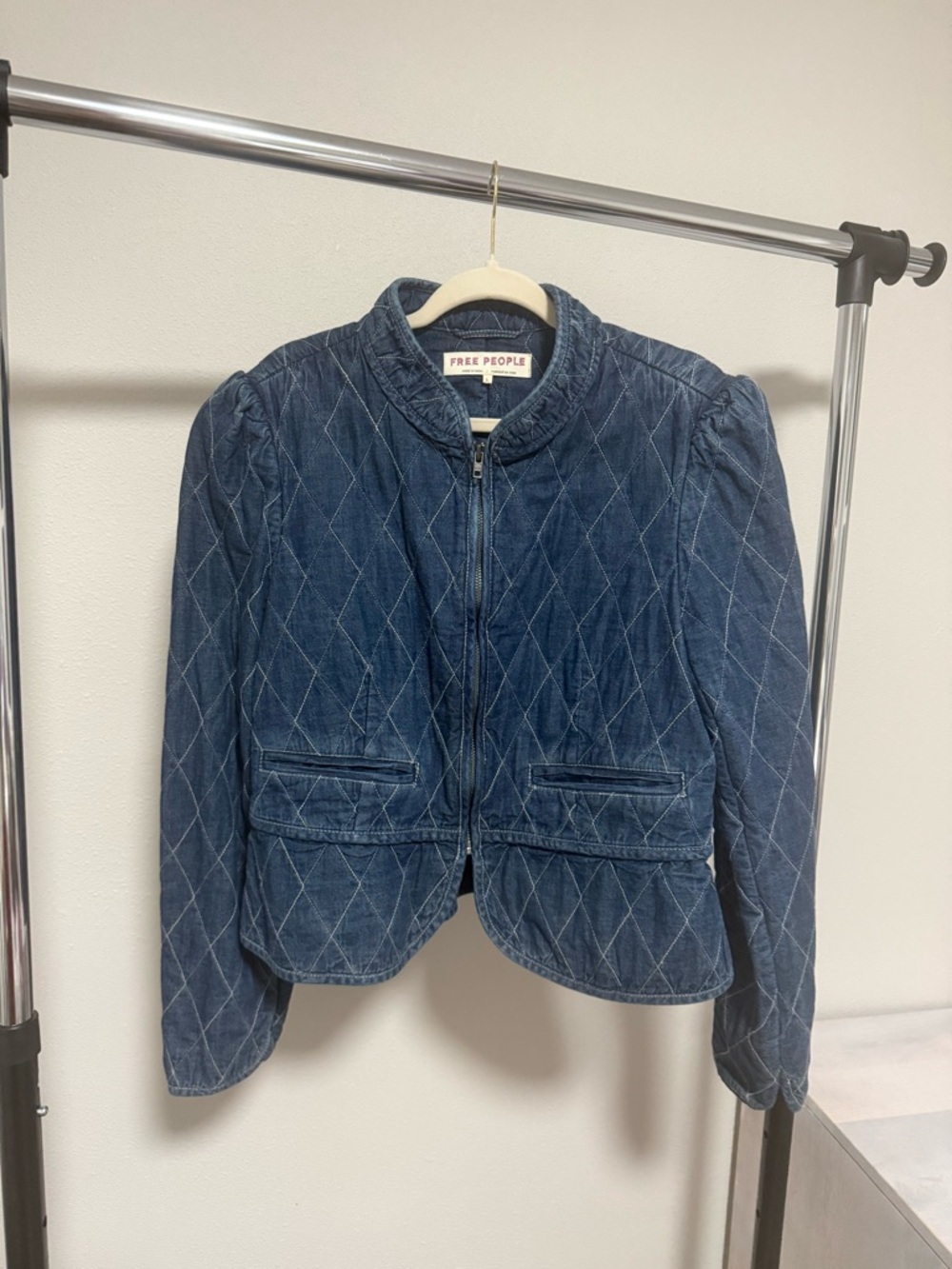 Free People Quilted Denim Tailored Jacket